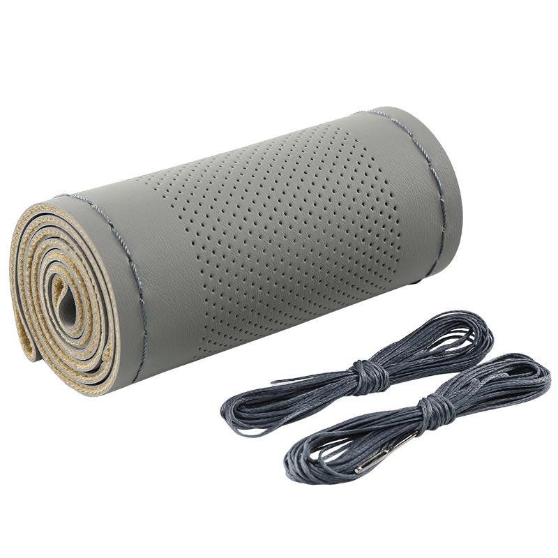 Car Steering Wheel Covers with Needles and DIY Braid Thread Non-Slip Soft Artificial Leather Auto Accessories Suitable for 38cm