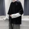 Men Autumn Tops Fake Two-pieced Color Block Pullover Contrast Colors Round Neck Loose Young Style Casual Crew Neck Spring Tops Men Clothes