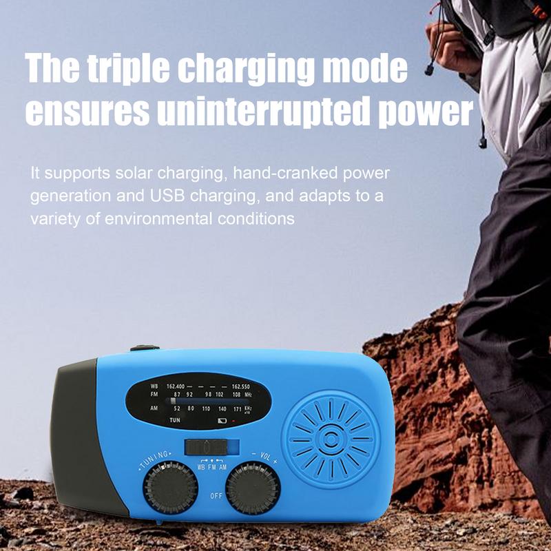 Weather Radio 3 Charging Methods Radio Flashlight AM/FM Radio Portable USB Solar Hand Crank Charging for Indoor Outdoor