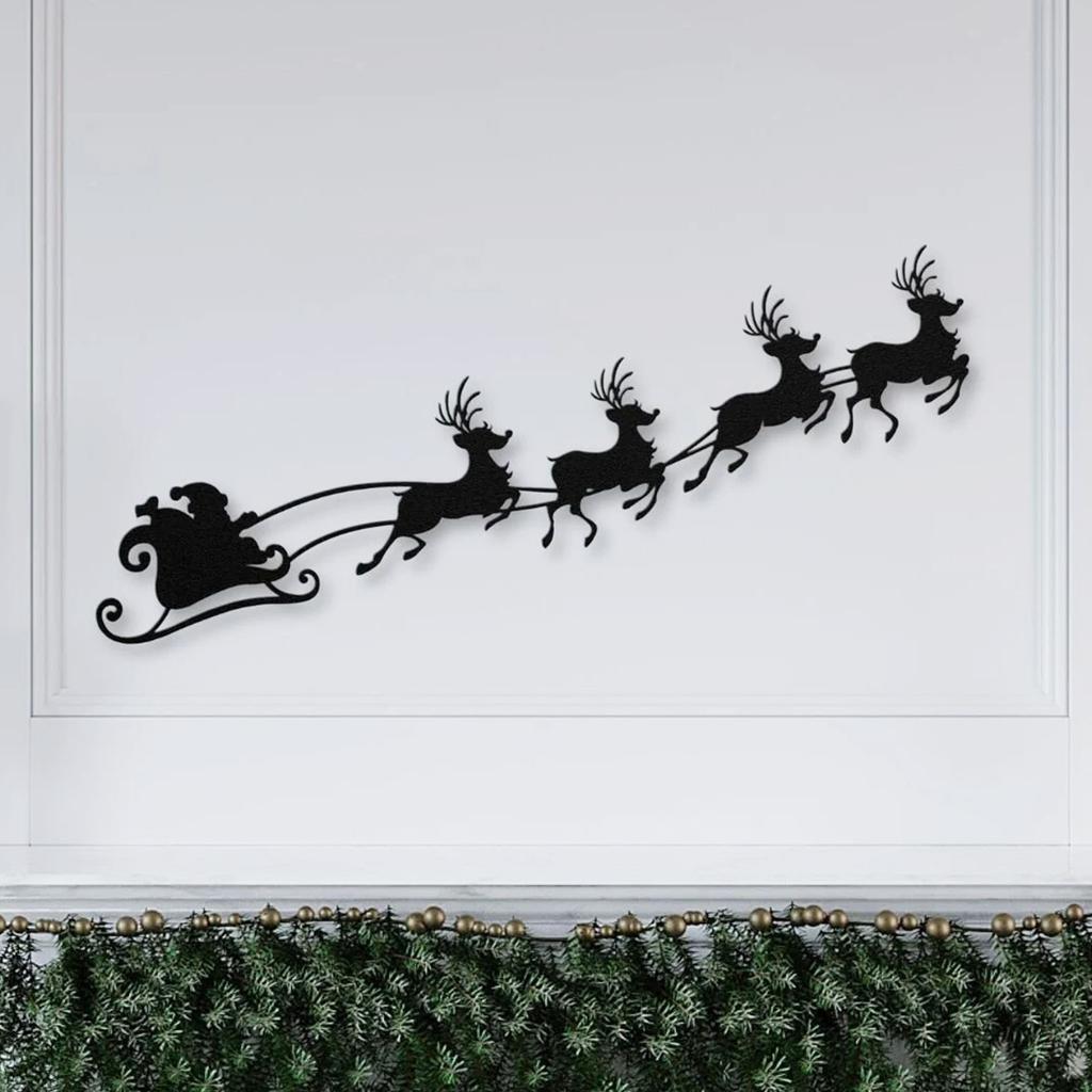 1 szt. Dekoracja ścienna z żelaza w kształcie Świętego Mikołaja i latającego renifera, Dekoracja świąteczna, Dekoracja ścienna na święta, Elegancka dekoracja świąteczna nad kominkiem