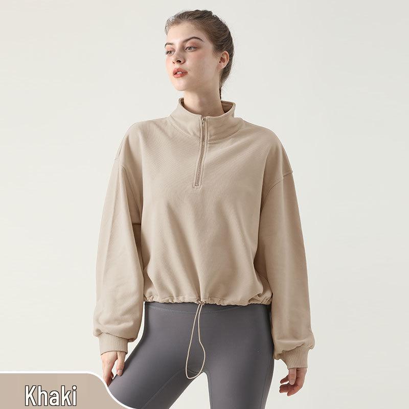 

Women s Fleece-Lined Half-Zip High Collar Yoga Sweatshirt - Loose, Slim Fit, Long Sleeve for Autumn and Winter. Small