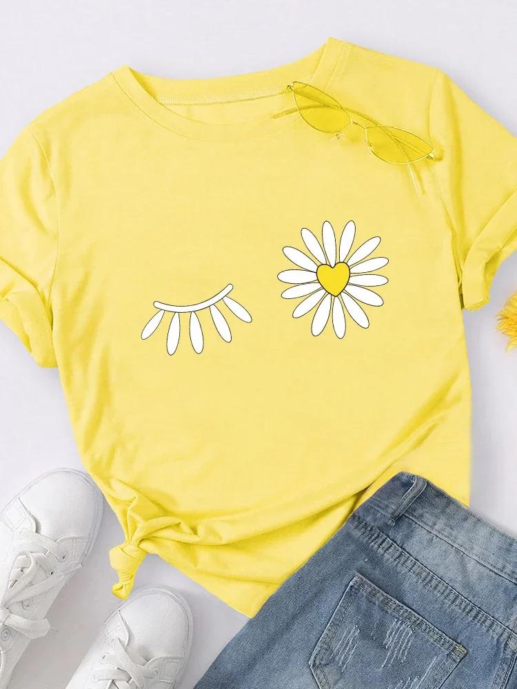 

Женская футболка с принтом в виде цветка ромашки и коротким рукавом, свободная женская футболка с круглым вырезом, женские футболки, топы, женские рубашки M жёлтый