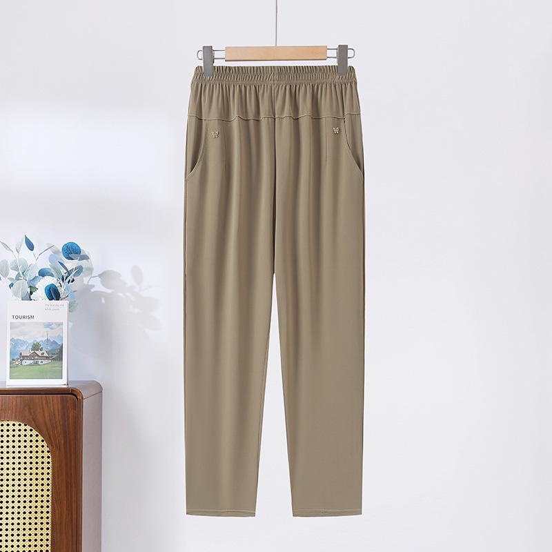 

Летние эластичные повседневные брюки с высокой талией для женщин среднего возраста 6XL (155-170 jin) кофейный