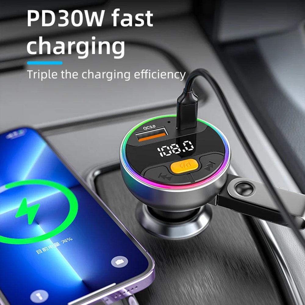 C9S Multifunctional Bluetooth-compatible Car MP3 Player QC3.0 PD 30W Charger FM Transmitter