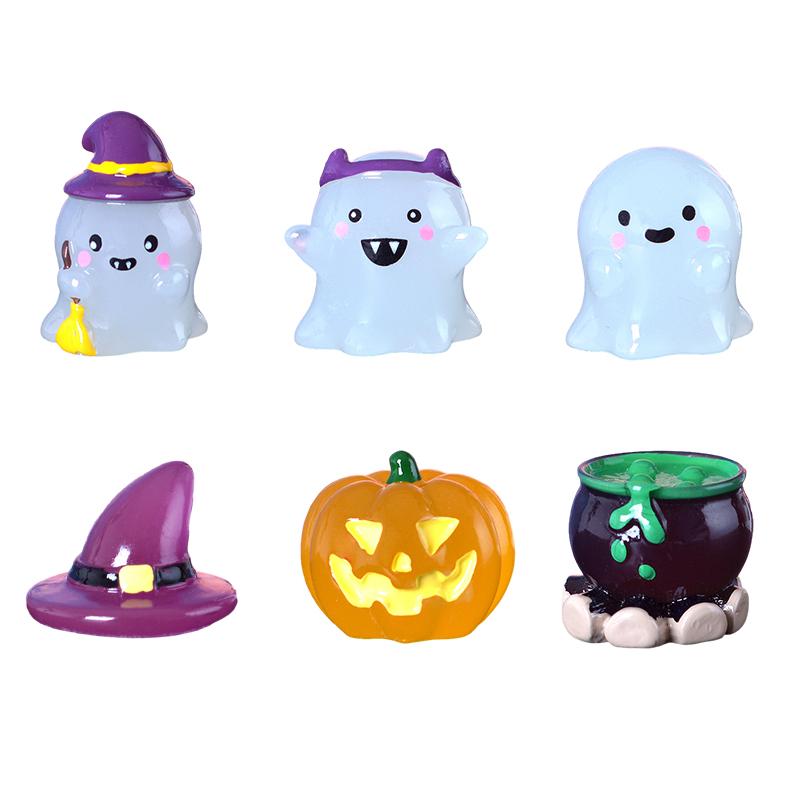 6Pcs/Set Luminous Halloween Ornament Cartoon Wizard Pumpkin Potion Ghost Doll Micro Landscape Decoration Dollhouse Miniature Toy