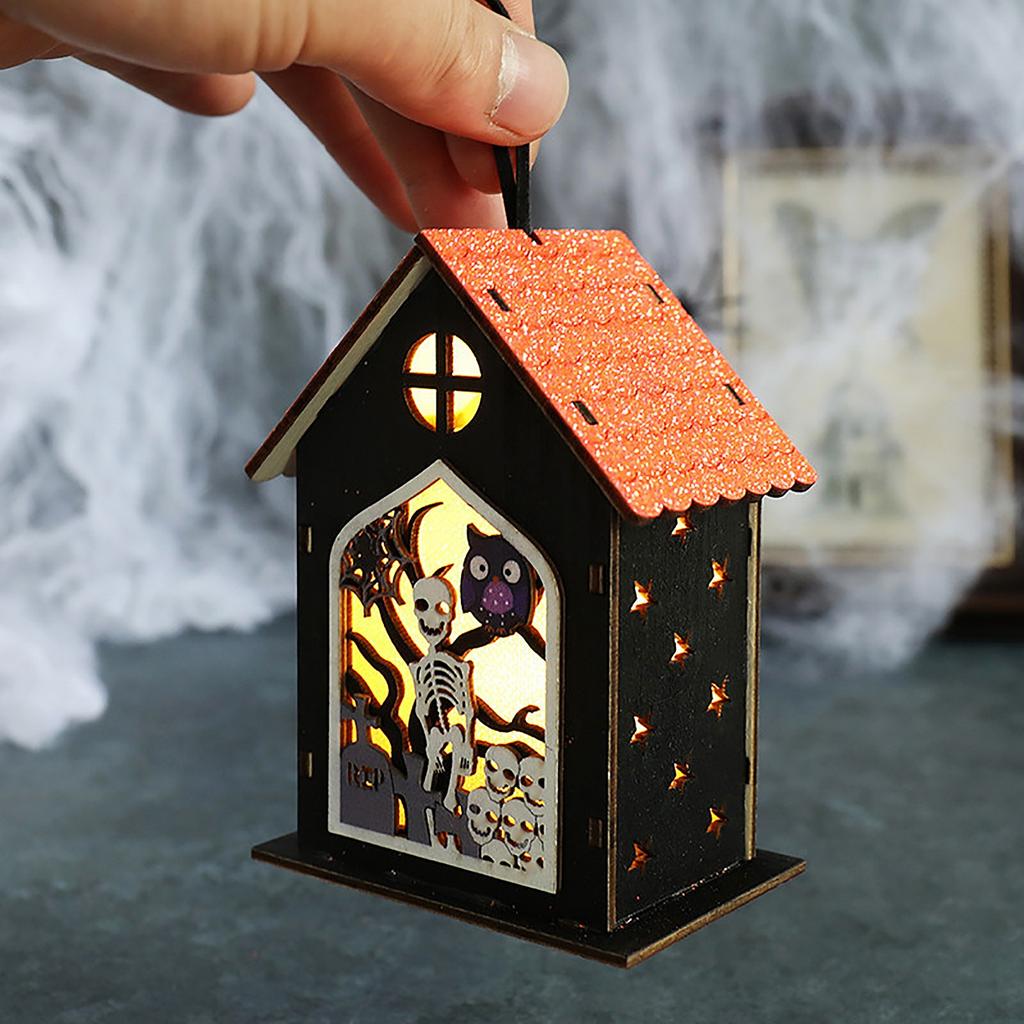 Halloween Glowing Skeleton Wooden House Hanging Ornament Party Decoration