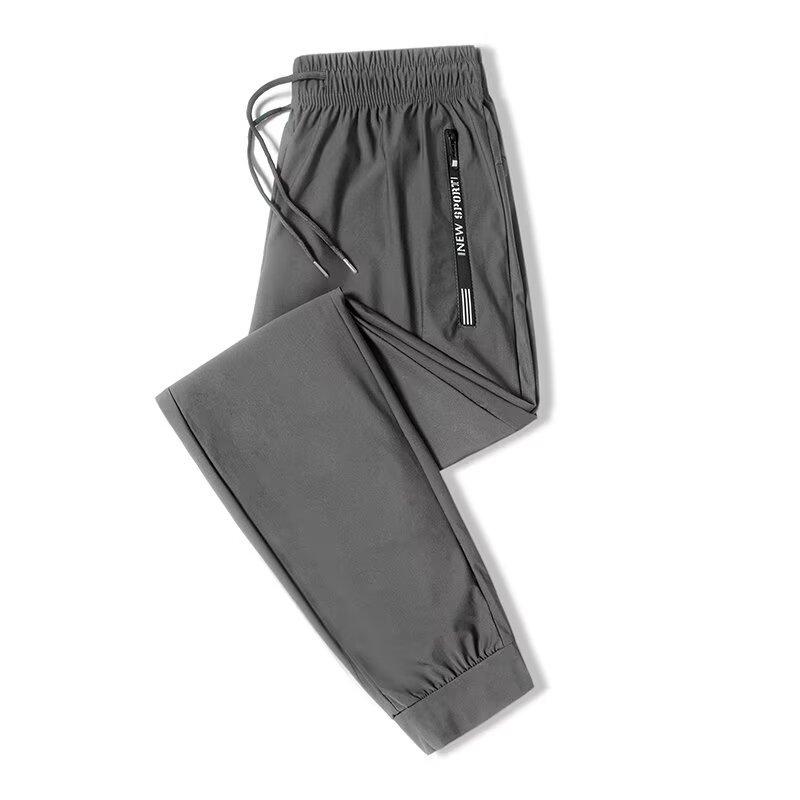 Nylon Ice Silk Pants Men's Summer Zipper Quick-drying Elastic Large Size Sports Leggings Casual Trousers
