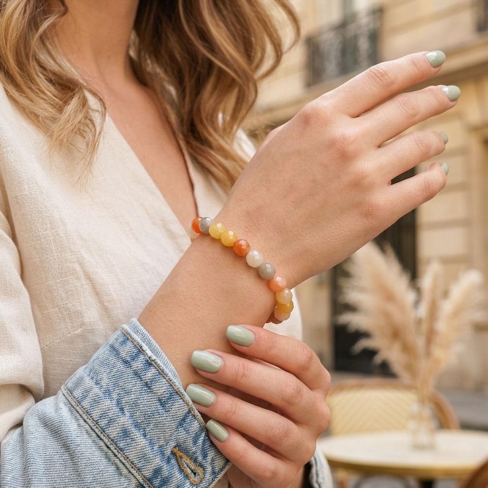 European Multi-Color Faceted Beaded Elastic Bracelet, Stackable Semi-Precious Stone Design