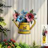 Three Dimensional Wall Ornaments Rustic Metal Watering Can Art, Flower Butterfly Welcome Sign, Farmhouse Home Exterior Decorations Iron Hanging Decor
