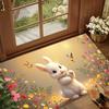 Cute Bunny Floral Area Rug Kids Room Non-Slip Washable Carpet Perfect for Nursery Playroom Bedroom & Kids Spaces Minimalist