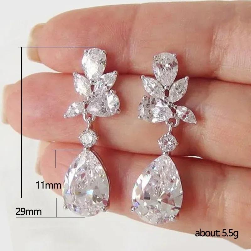 Shiny 5A Rhinestone Water Drop Earrings for Women Exquisite  Sterling Silver Needle Earring Fashion Party