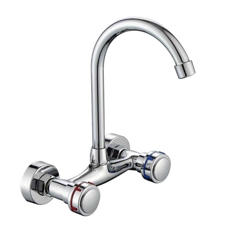 Hot Cold Water Wall Faucet With Double Handles 360 Rotating Spouts for Washing Use