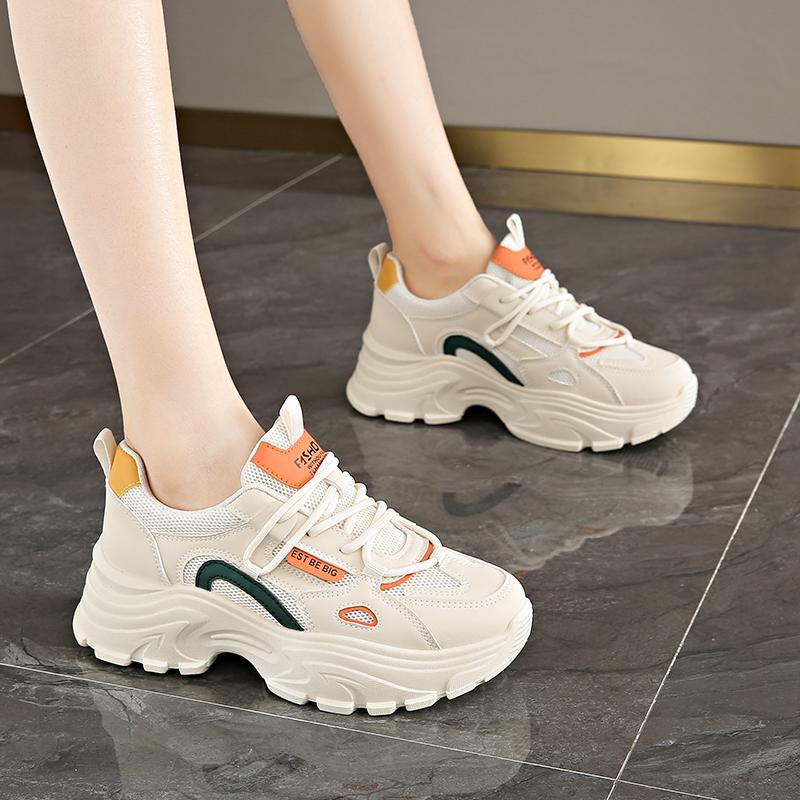 Fashion CRLAYDK Designer Chunky Sneakers for Women Platform Mesh White Casual Dad Shoes Ladies Wedge Walking Breathable Lace Up Tennis