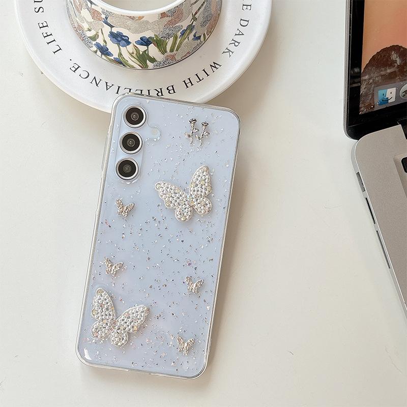 Japanese Small Fresh Wind Mobile Phone Case Is Suitable For Samsung S25Ultra Flower Pearl S24Plus Glitter S23