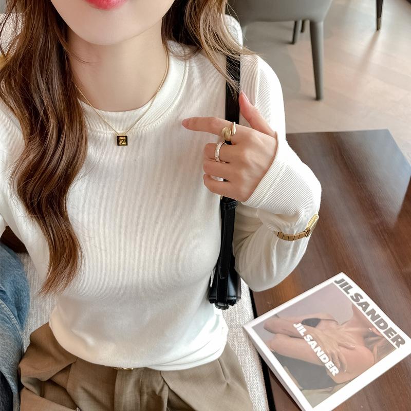 Faux Cashmere Round Neck Base Layer Women Premium Can Be Outer Wear Long Sleeve T Shirt Autumn Winter Brushed Top