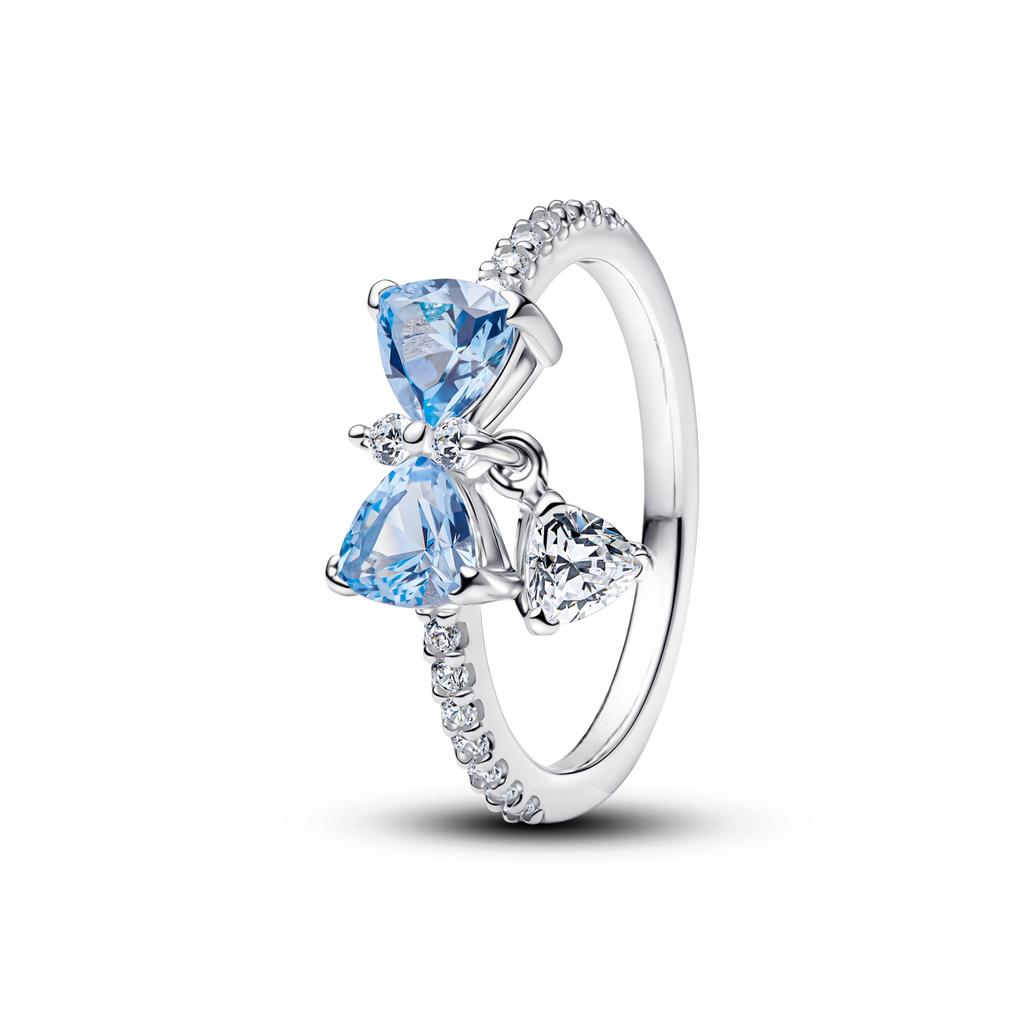 Luxury 925 Silver Heart-shaped Bow Flower Ring Fit Women's High-end Jewelry Parties Valentine's Day Gifts