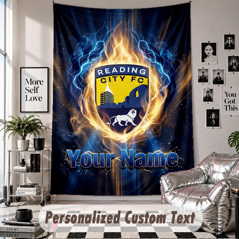 Wall Hanging Tapestry With Custom Name & Text, Reading FC Decorative Tapestry For Bedroom