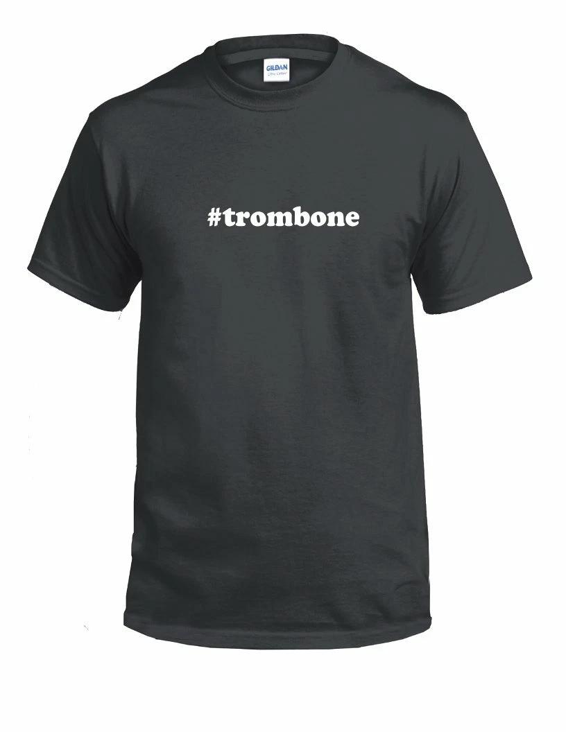#trombone T-Shirt Hashtag Trombone Funny Gift White Black Cotton Tee Shirt 3XL