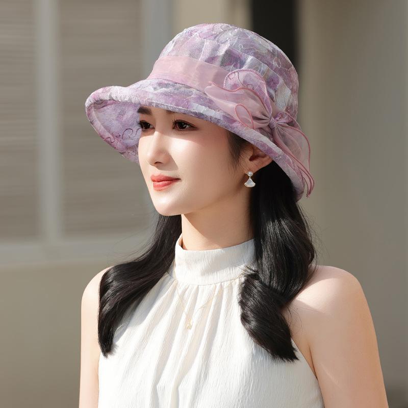 Summer new hat women's light lace bow summer outdoor sunshade sunscreen hat bucket hat