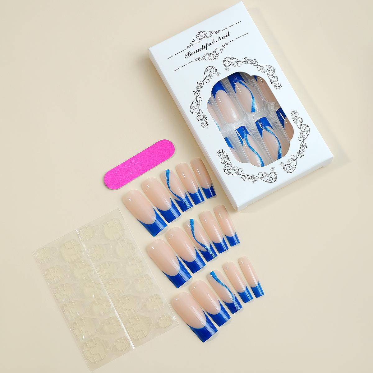 

Эксклюзивные очень длинные накладные ногти для быстрого нанесения с наклейками для французского маникюра с глиттером