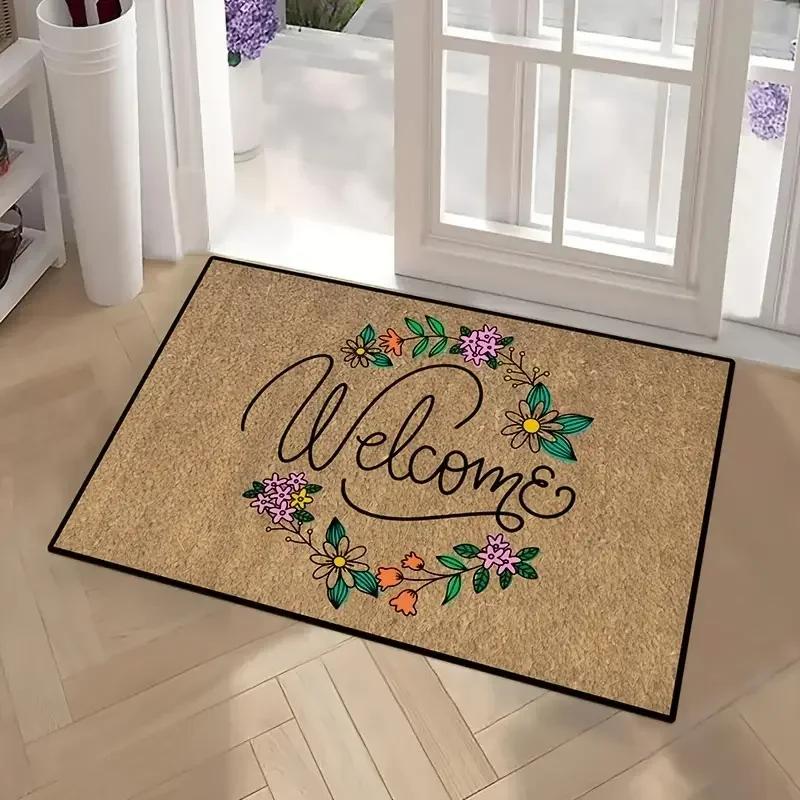 Flower Print Home Floor Mat Non-Slip Easy Clean Decoration Carpet Kitchen Area Rug Living Room House Washable Welcome Doormats