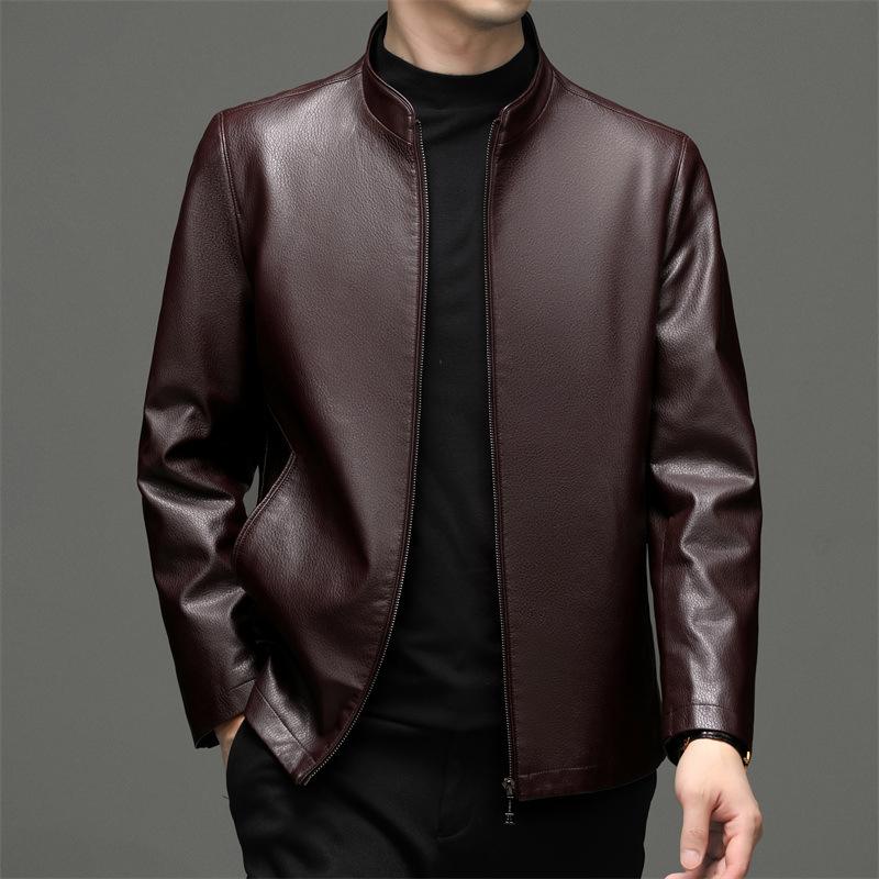 New Autumn and Winter Middle-aged Stand-up Collar Genuine Leather Jacket Men's Slim Sheepskin Dad Casual Leather Jacket