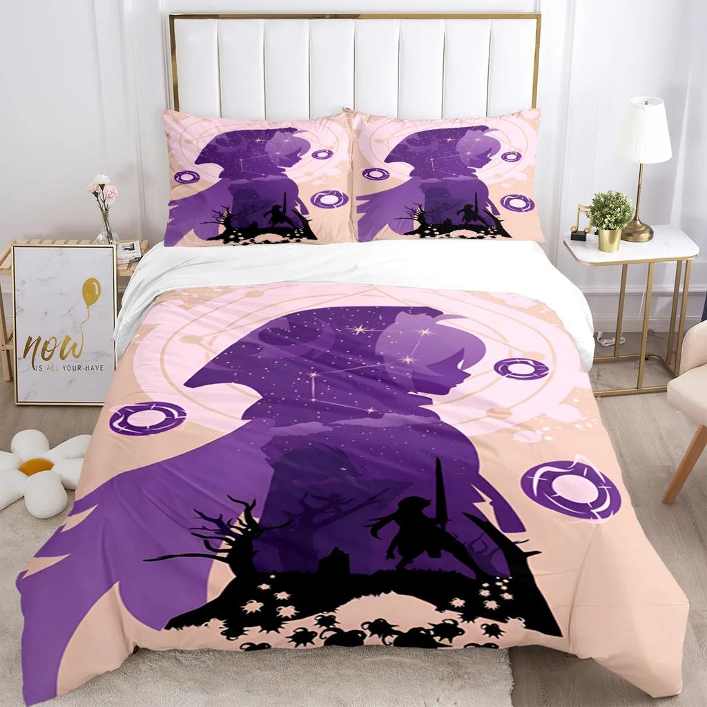Genshin Impact Print Three Piece Bedding Set Fashion Article Children or Adults for Beds Quilt Covers Pillowcases Bedding Set