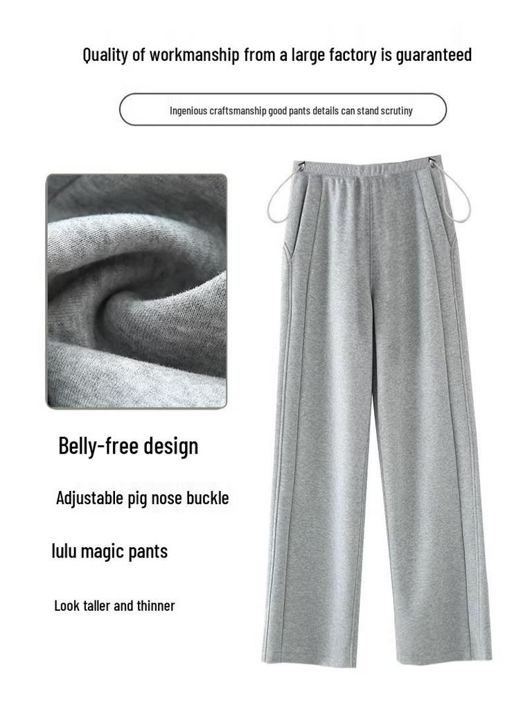 Dark Grey Maternity Fleece-Lined Wide Leg Sweatpants with Side Drawstring - Casual Sport Wear for Spring & Autumn