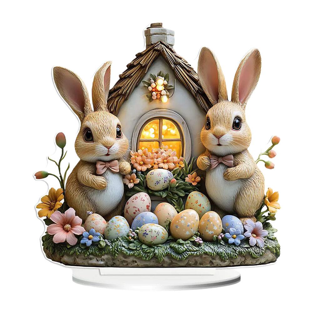 

2D Flat Charming Rabbit & Colorful Easter Egg Acrylic Statue Vintage Style Spring Decor Tabletop Display Easter Party Decor