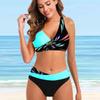Women's Shoulder Strap Swimsuit Half Fireworks Print Bikini Tankini Swimsuit
