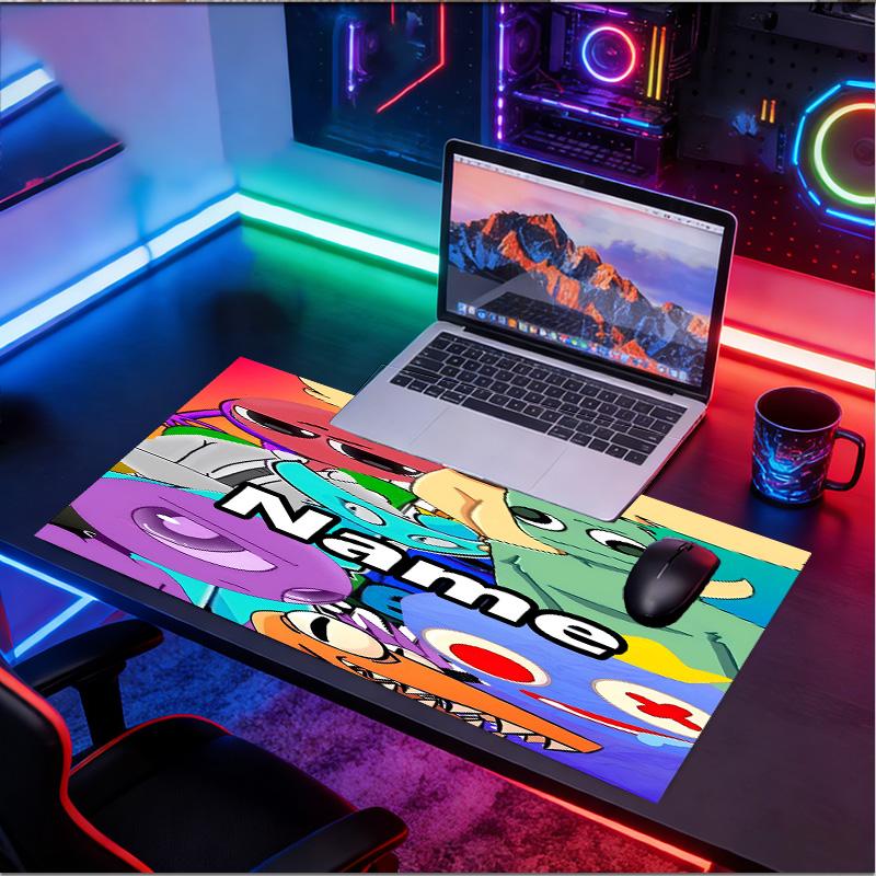 Custom Name Personalized Game Rainbow Friends Pattern Mousepad, Laptop PC Desk Mat, Decorative Desk Mat for Home Keyboard Pad Gift