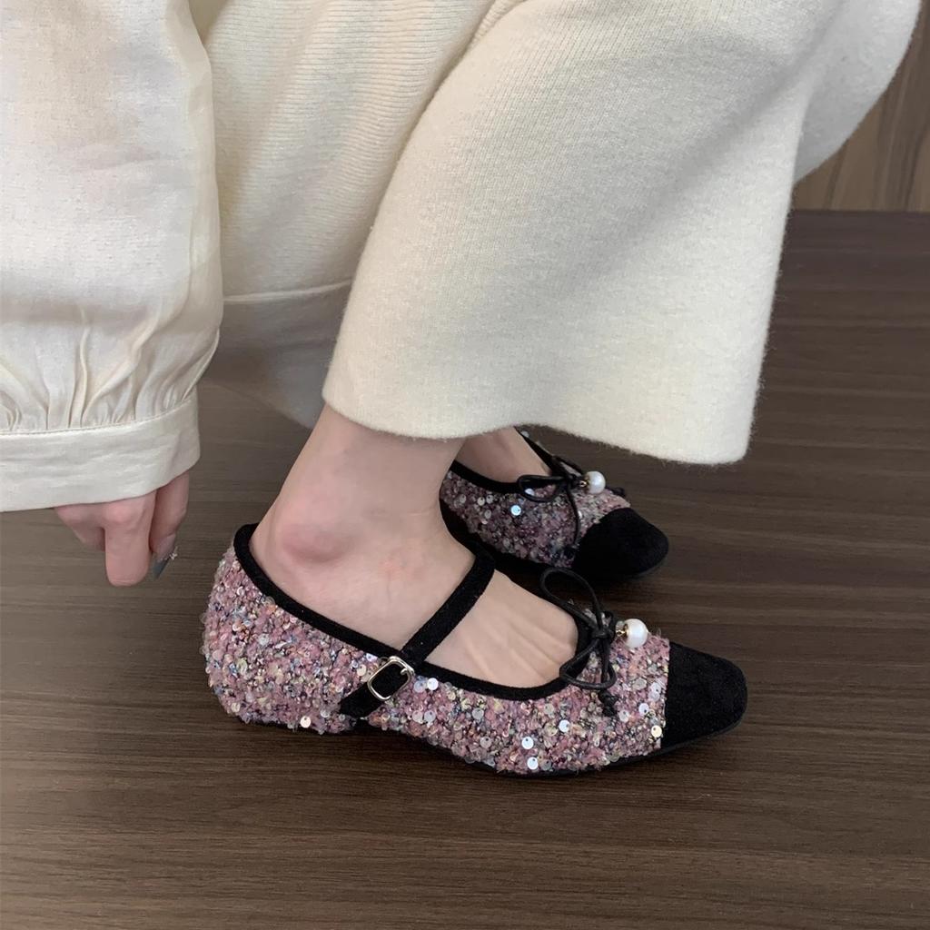 Xiaoxiangfeng sekla mute vienas kurpes sieviešu 2025 jauns pavasaris franču retro maigs feju stils biezs papēdis Mary Jane kurpes