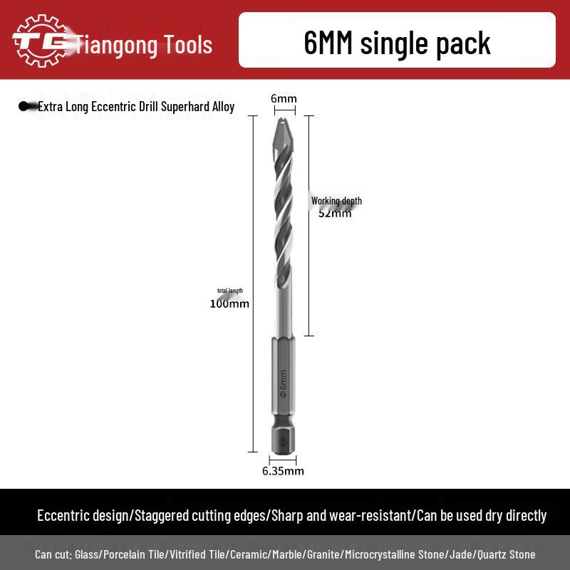 Eccentric Tile Drill Bit for Concrete, Cement, and Ceramic – Super Hard Alloy Triangle Impact.