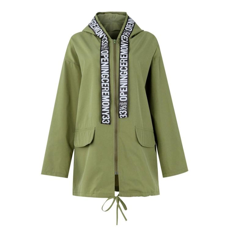 Casual Womens Windbreaker Jacket Loose Hooded Mackintosh Solid Color Coat