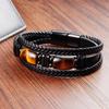 Black Leather Rope Yellow Tiger Stone Men's Double Layer Natural Stone Woven Bracelet Handmade Multilayer Leather Bracelet 2026