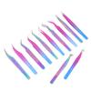 Tweezers For Eyelash Extension Colorful Stainless Steel Superhard Tweezers High Precision Anti-Static Makeup Tweezers