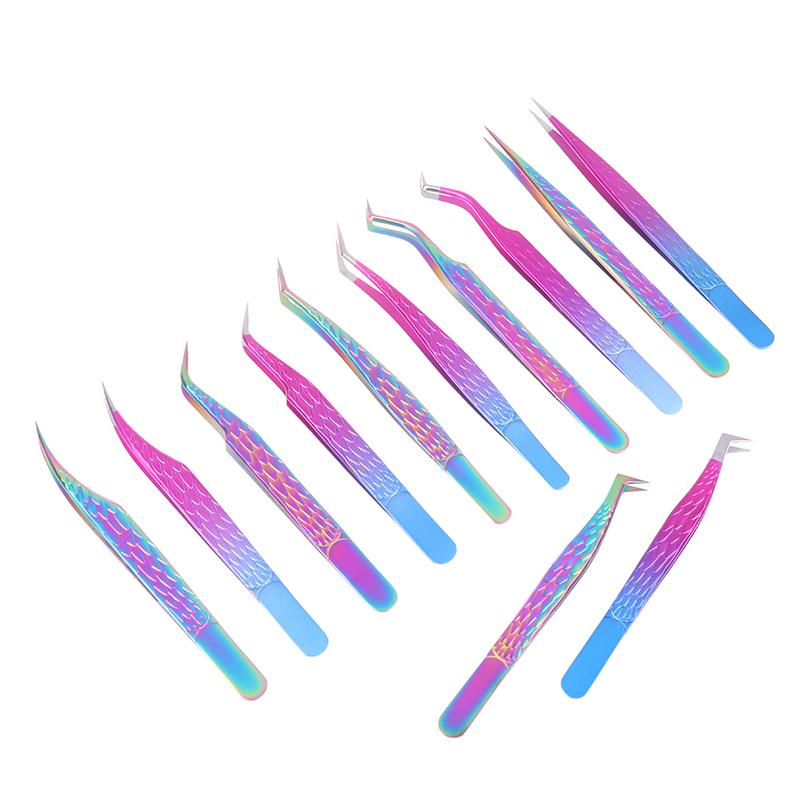 Tweezers For Eyelash Extension Colorful Stainless Steel Superhard Tweezers High Precision Anti-Static Makeup Tweezers