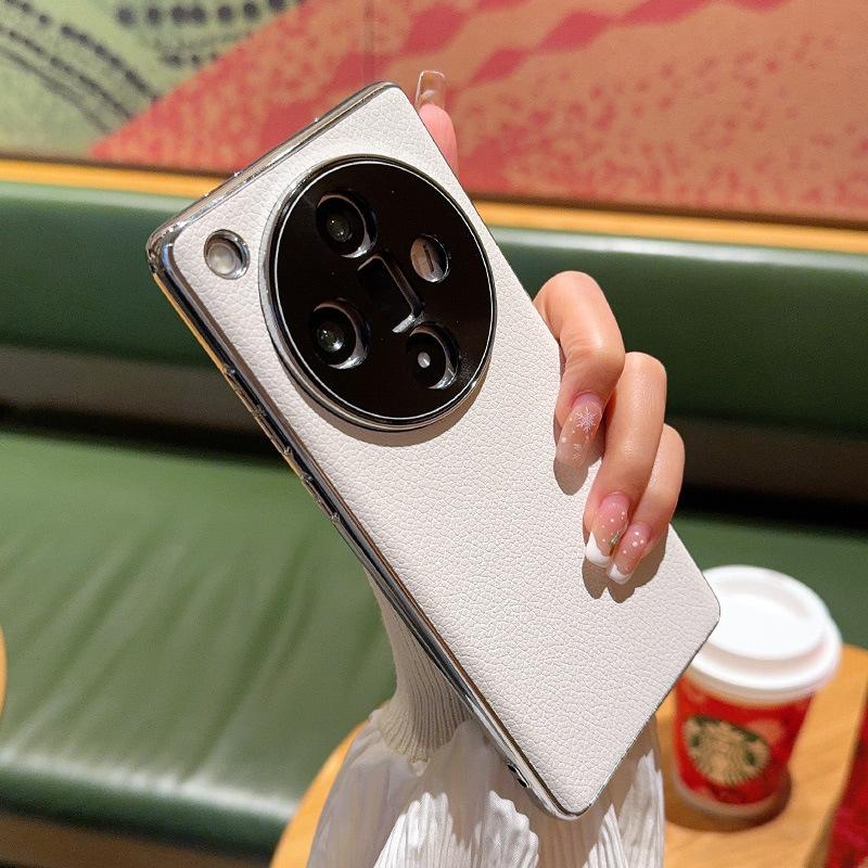 

For Vivo X200 Pro, High-grade Lychee Pattern Leather Phone Case for Vivo X200 Pro Mini Electroplated Silver Edge Hard Shell X200ProMini білий