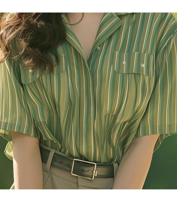 2025 Summer New French Elegant Style Small Shirt Fashion Vertical Stripe Age reducing Western Style Shirt Top for Women
