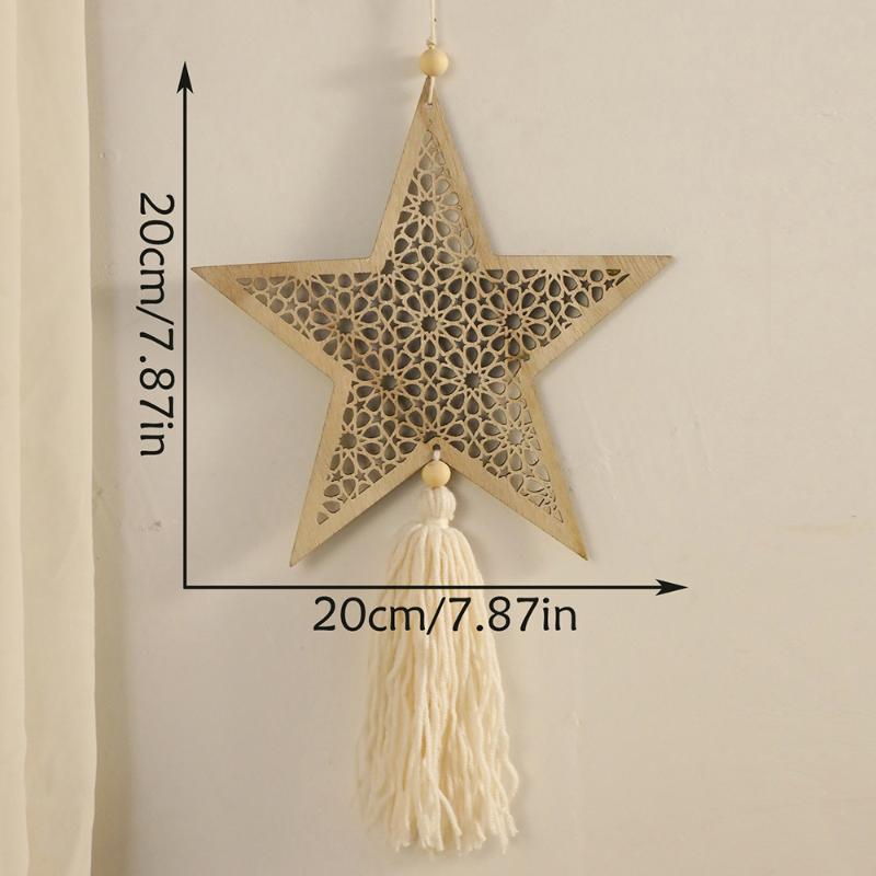 

Ramadan Wooden Hanging Ornament Moon And Star Hollow Wall Decor With Tassel Eid Mubarak Muslim Decor Ramadan Kareem Gift B