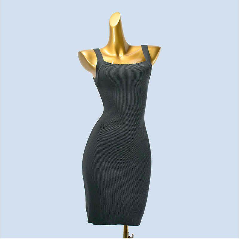 Pure Color Knitting Vest Dress Spring and Summer Sweet and Spicy Style Silm All-Matching Sheath Sleeveless Midi Dress Inner Wear Outer Wear