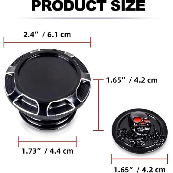 For Harley Sportster XL 1200 883 X48 Dyna Aluminum Fuel Gas Tank Cover Cap 3D Chrome Skull Red Eyes Style