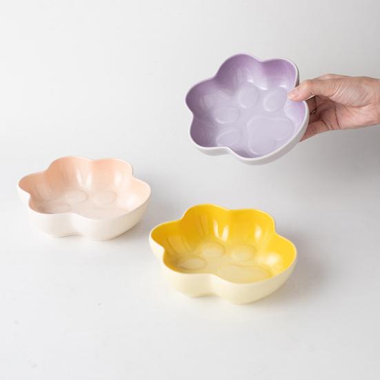 baizihuahu Cat Paw Shape Ceramic Bowl for Cats, Anti-Whisker Fatigue Kitten Food Water Dish, Microwave Dishwasher Safe Wide Shallow Pet Plate