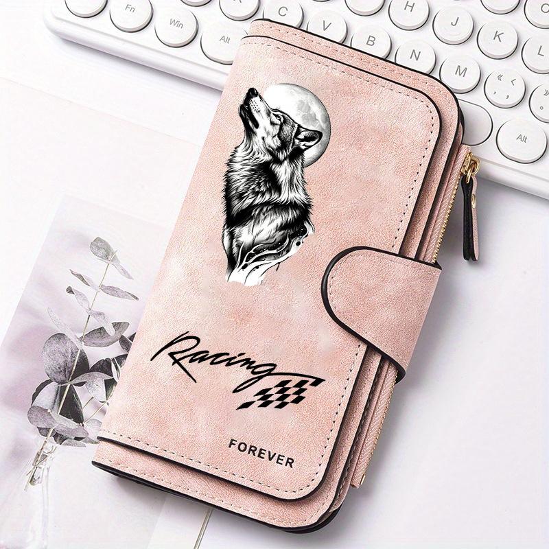 New Women's Long Wallet with Cute Wolf Pattern Multifunctional Portable Snap Coin Purse Perfect Birthday Gift for Female Friends Suitable for