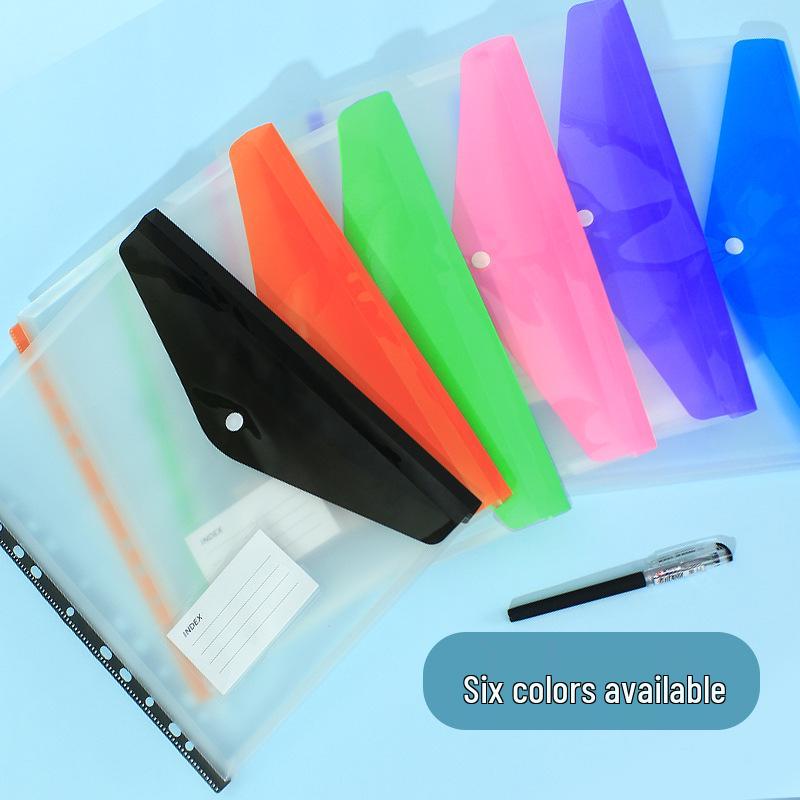 11-Hole 3D A4 Transparent Snap-Button File Bag with Card Holder - Colorful Student Document Organizer