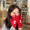Candy Color Letter C Thickened Gloves for Women Winter Korean Style Students Cute Wool Knitting Warm Cycling