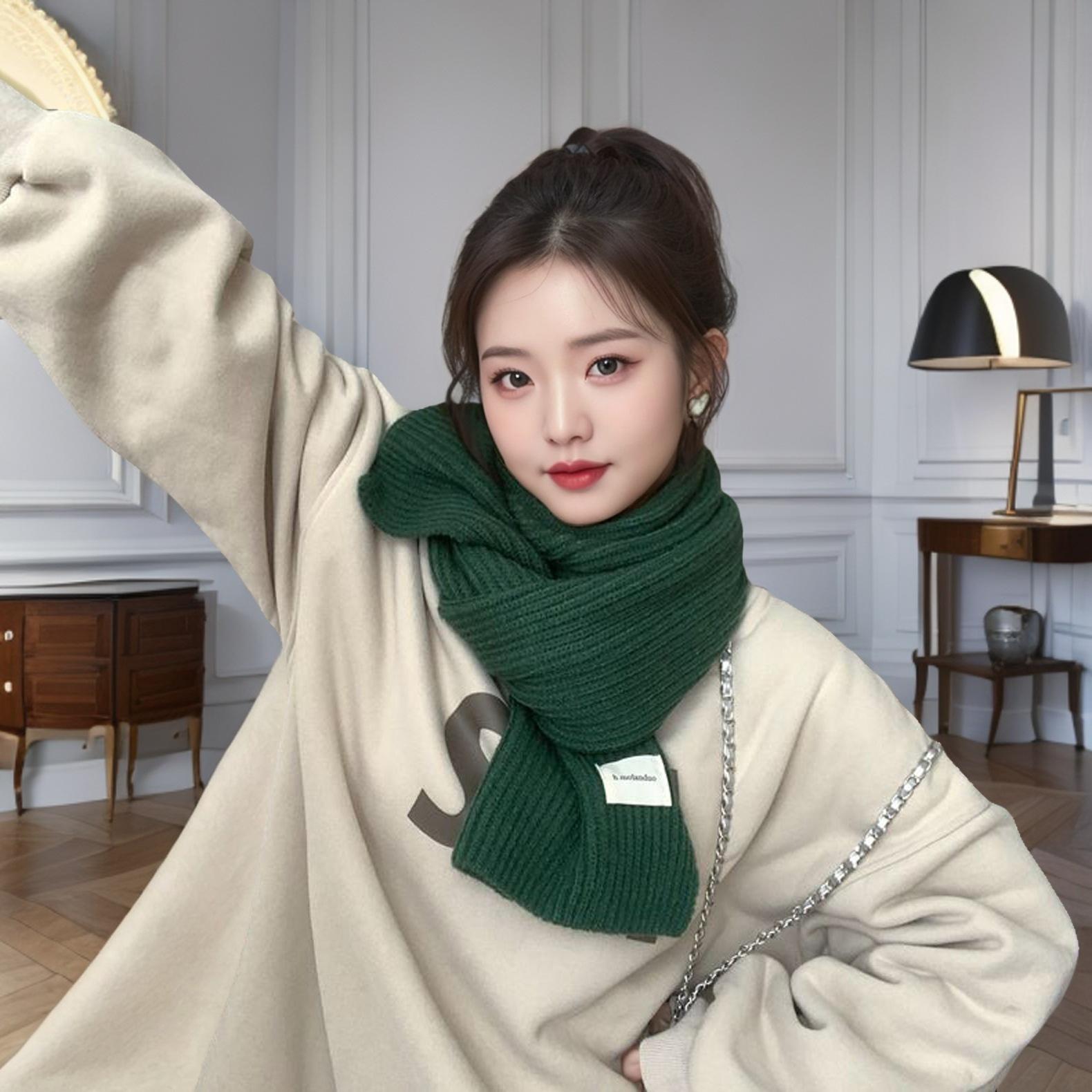 

В язаний вовняний шарф Жіночий зимовий шарф для літніх людей Універсальний корейський варіант, однотонний, теплий, короткий у студентському стилі 165*25