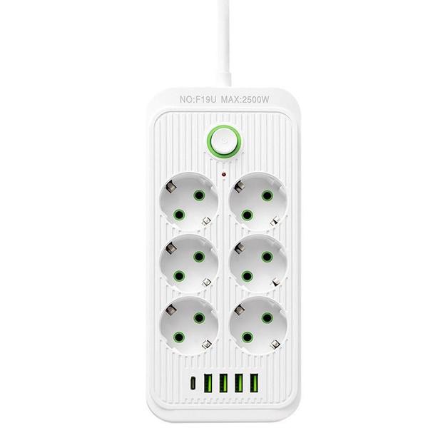 1PC Portable EU Plug Power Strip, 3/6 Widely Outlets with 5 USB Ports (1 USB C), Extension Socket for Travel Office Dorm Home