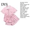 Women Sleepwear Ensemble 2 Pcs/Set Shirt Shorts Suit Lapel Short Sleeves Satin Striped Contrast Short-sleeve Pajama Set Color Top Elastic Waist