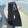 2025 Summer Women's Silk Scarf Print High-Waisted Wide-Leg Drape Pants - Fashionable Floor-Length Casual Trousers